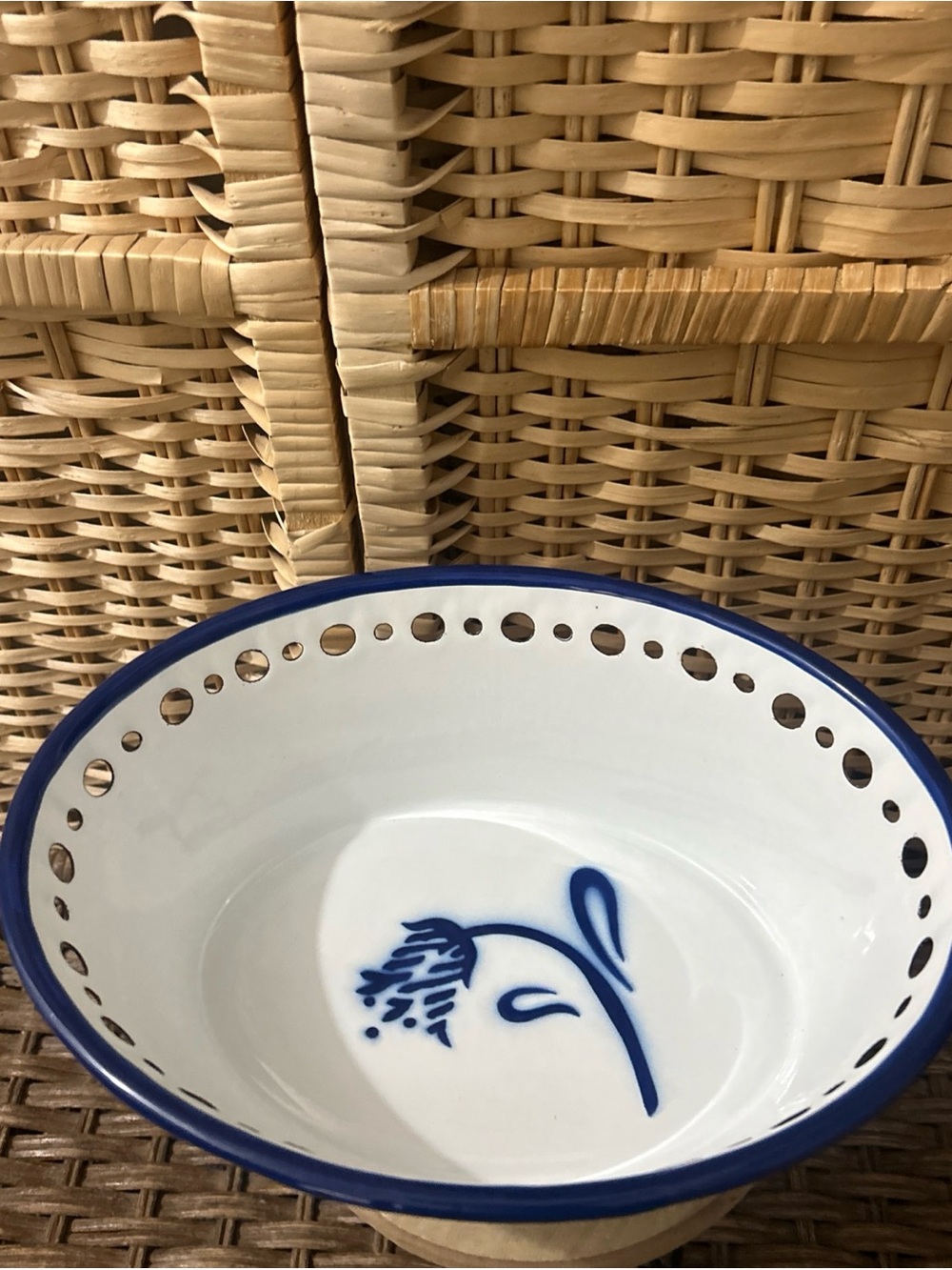 Vintage 90s IKEA Arv Idyll White Blue Enamel Oval Dish Bowl Cottagecore Granny